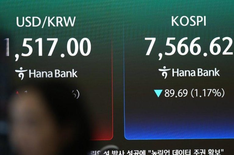 AI需求疑虑 韩股坠技术性熊市 8日收盘大跌5.4% 南韩股市Kospi早盘一度再挫近4%。(美联社)