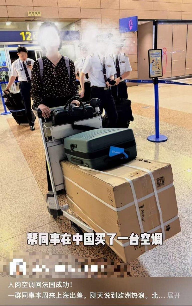 空调荒…法男出差上海「人肉」带1台回去 总花费1400元 欧洲热浪逼人,有法国男子在中国直接买1台空调带回国。 (取材自极目新闻)
