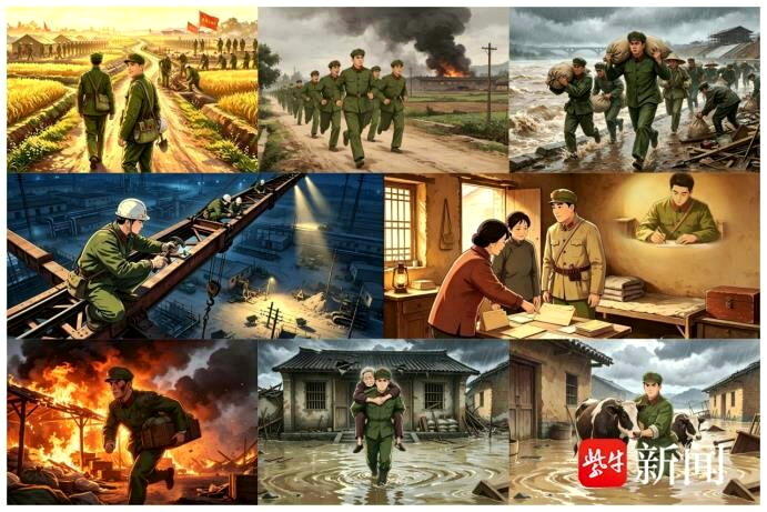 南京大学生用彩色肖像，10幅插画串起杨太平17年军旅路。(取材自紫牛新闻)
