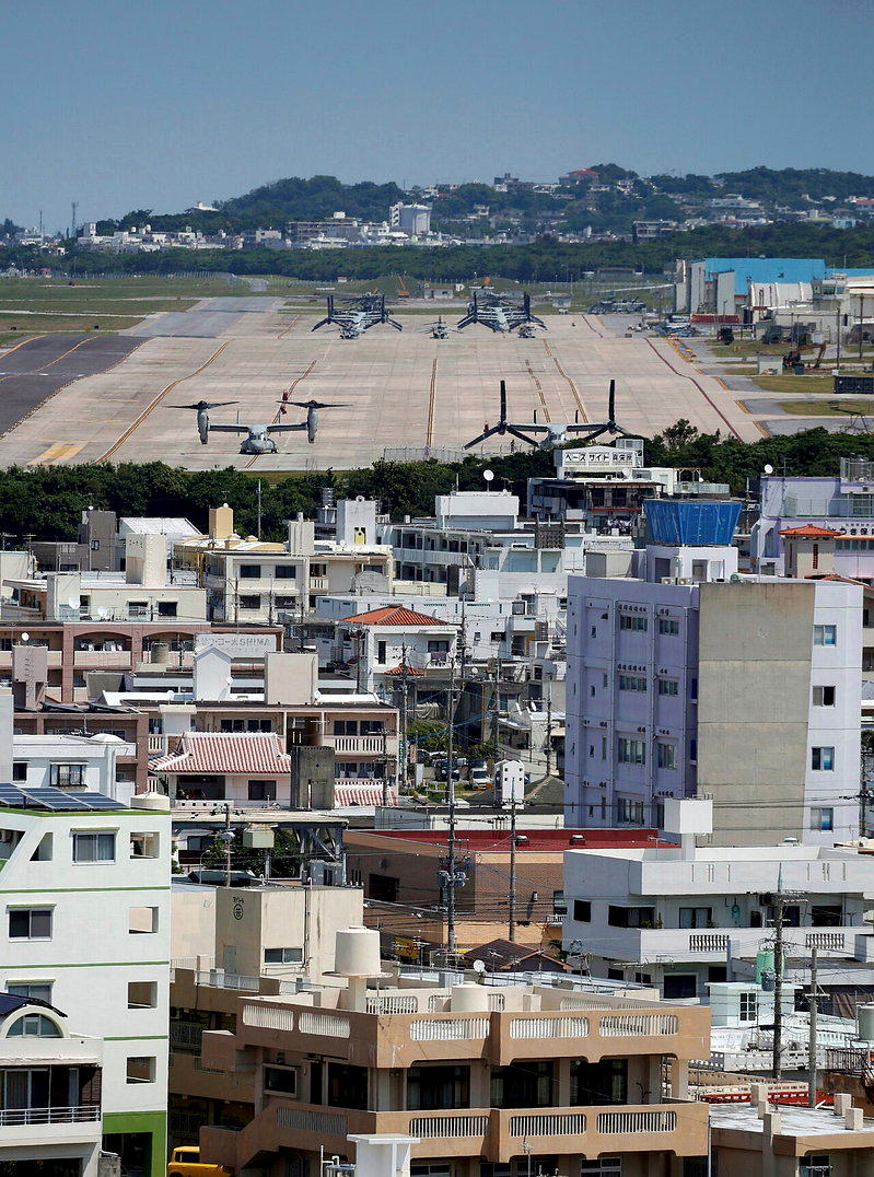 美军普天间基地迁移问题是此次选战焦点之一。(路透)
