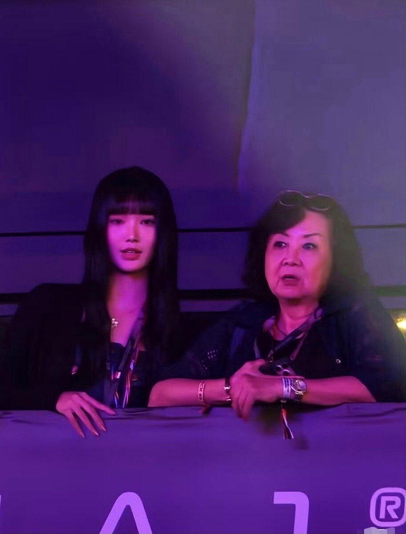 七七(左)和林母一起欣赏林俊杰的演出。图/摘自微博
