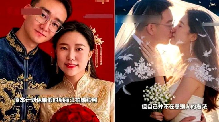婚纱照AI生成 年轻人「四无婚礼」没婚车、化妆师、摄影师、司仪 辽宁葫芦岛一对新人婚纱照由人工智能(AI)生成。(视频截屏)