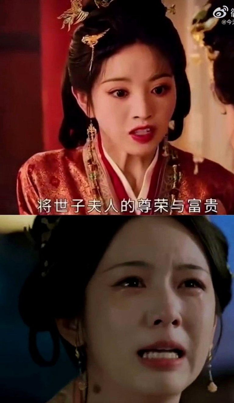 田曦薇(上)在「嫁金钗」中一段情绪爆发戏，引发网友质疑「和周也上的一个表演课吗」...
