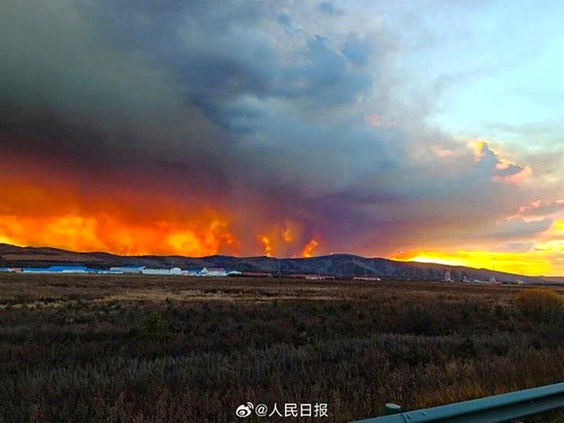 蒙古大火画面。(取材自微博)