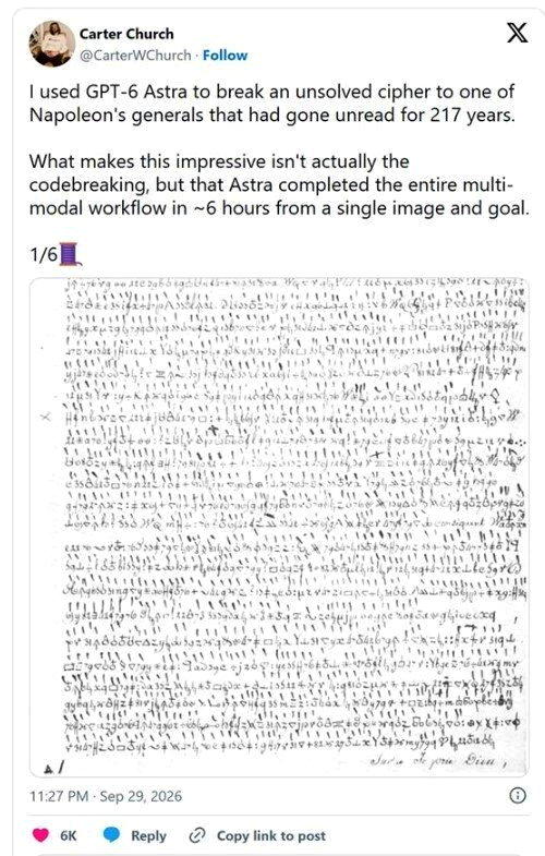 拿破仑密码信件逾200年未解,AI仅花6小时破译。(取材自X平台)