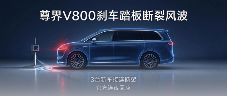 华为超豪华新能源汽车「尊界V800」传出在公开实测中，煞车踏板支架断裂的严重安全...